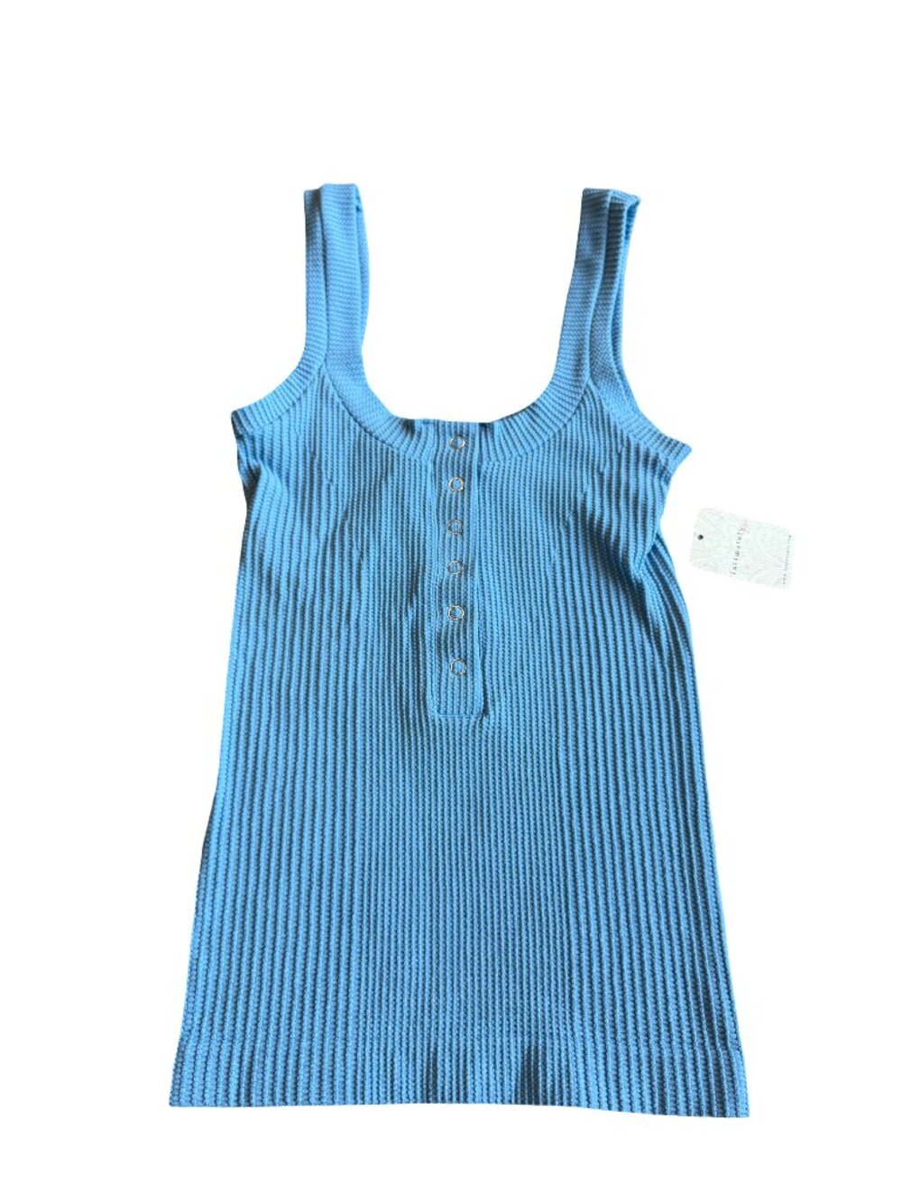 Intimately Free People Blue Henley Tank Top Stretchy Textured Fitted Medium NWT